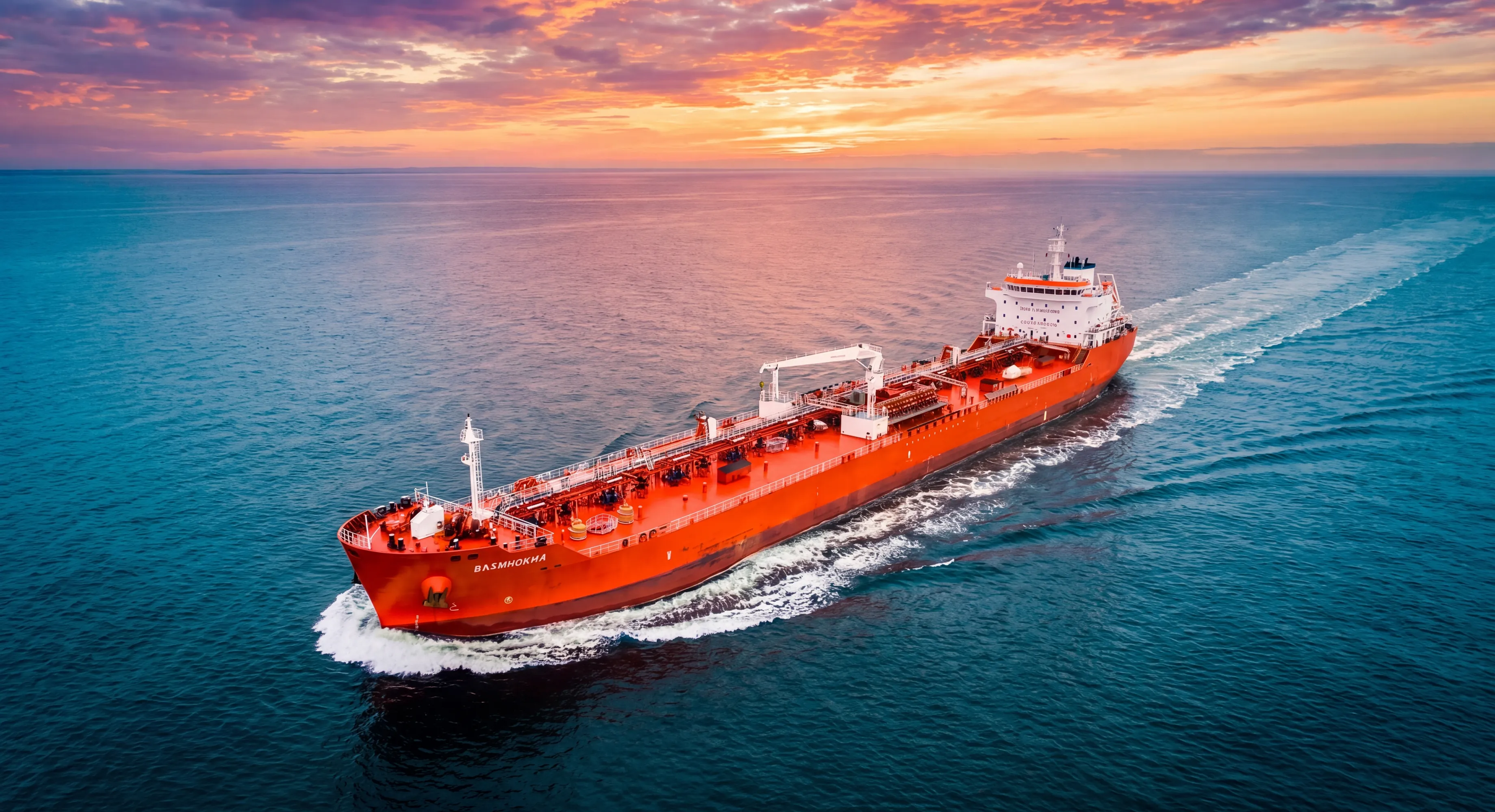 A tanker underway at golden hour
